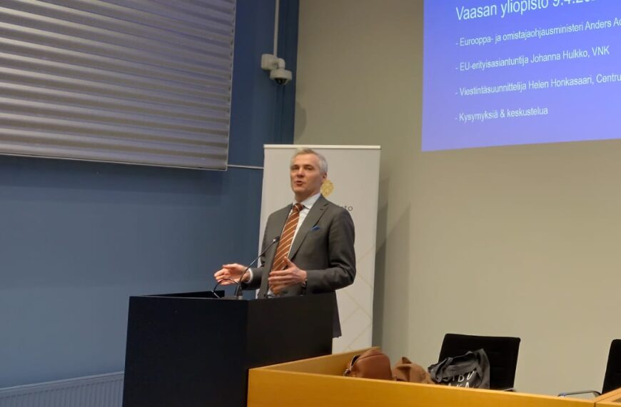 Eurooppaministeri kävi Vaasassa esittelemässä uramahdollisuuksia EU:ssa
